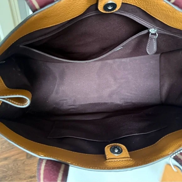 Coach Tan Pebble Leather Tote with Burgundy Logo Straps - Picture 3 of 5